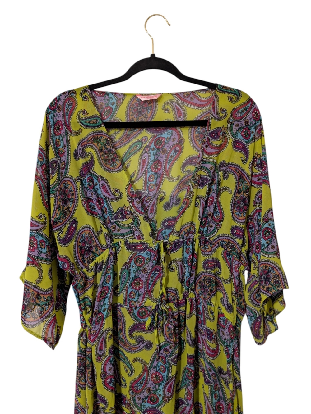 CIA. Maritima Bright Yellow Paisley Maxi Swim Coverup with Tie Waist - Picture 4 of 10